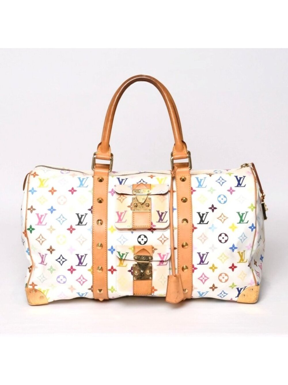 Louis Vuitton Keepall 45 Boston Bag Monogram Multicolor White Takashi Murakami